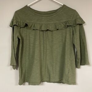 Old Navy 3/4 Sleeve Tee with ruffle, XL 14, 100% cotton, olive green